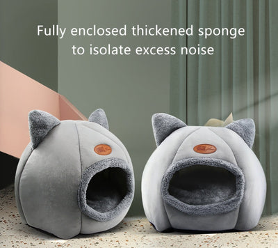 New Semi-enclosed Warm Pet Bed For Cats And Dogs, With Plush Lining, In A Round Shape
