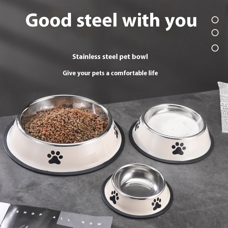 Printed Non-slip Bowl Cat Stainless Steel Food Basin Rice Bowl